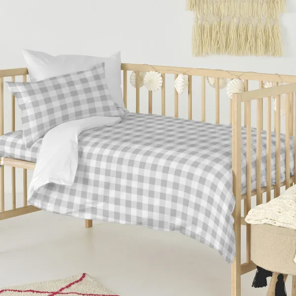 Duvet cover set HappyFriday Basic Kids Grey Baby Crib Gingham 2 Pieces