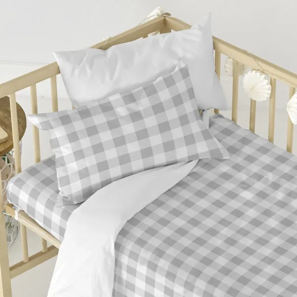 Duvet cover set HappyFriday Basic Kids Grey Baby Crib Gingham 2 Pieces