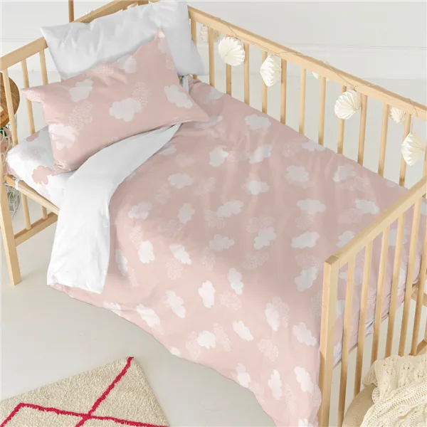 Duvet cover set HappyFriday Basic Kids Pink Baby Crib 2 Pieces