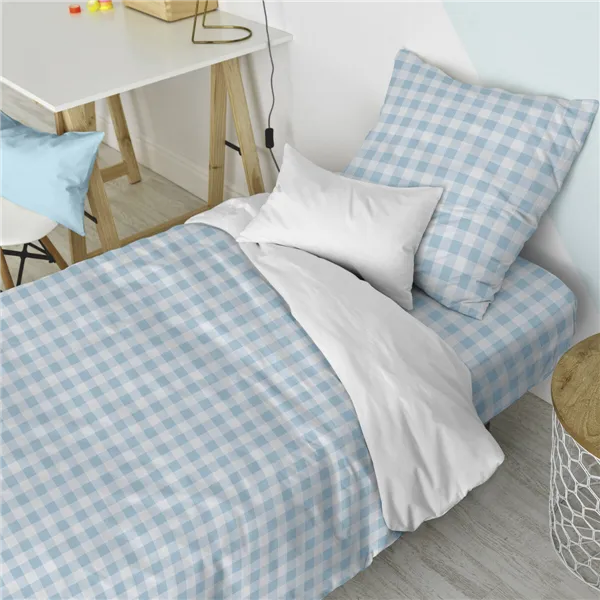 Duvet cover set HappyFriday Basic Kids Blue Single Gingham 2 Pieces