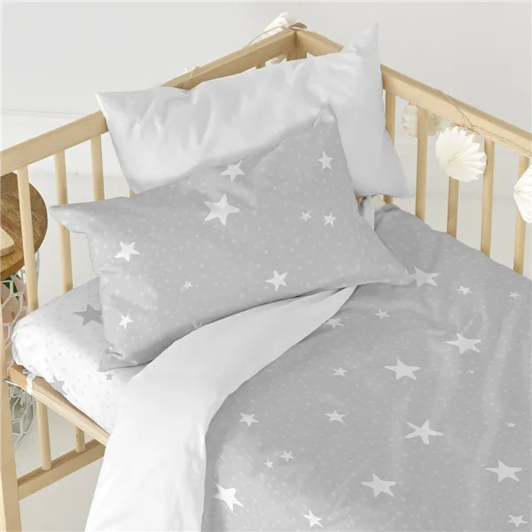 Duvet cover set HappyFriday Basic Kids Grey Baby Crib 2 Pieces