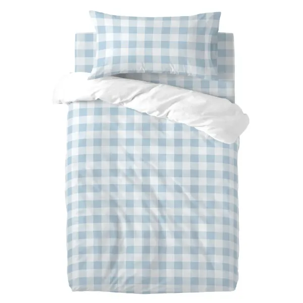 Duvet cover set HappyFriday Basic Kids Blue Baby Crib Gingham 2 Pieces