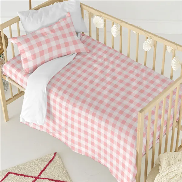 Duvet cover set HappyFriday Basic Kids Pink Baby Crib Gingham 2 Pieces