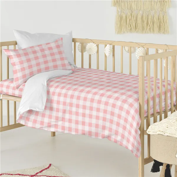 Duvet cover set HappyFriday Basic Kids Pink Baby Crib Gingham 2 Pieces