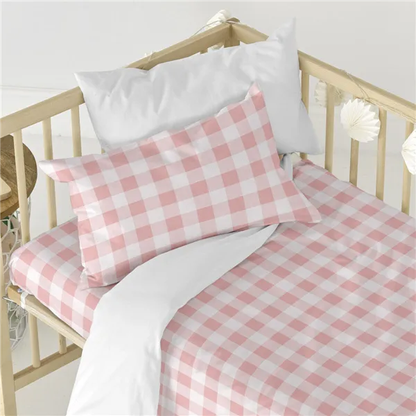 Duvet cover set HappyFriday Basic Kids Pink Baby Crib Gingham 2 Pieces