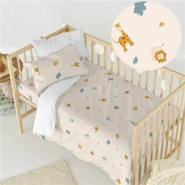 Duvet cover set HappyFriday Mini Animals Multicolour Baby Crib 2 Pieces