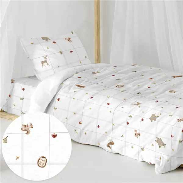 Duvet cover set HappyFriday Mini Woods animals Multicolour Single 2 Pieces