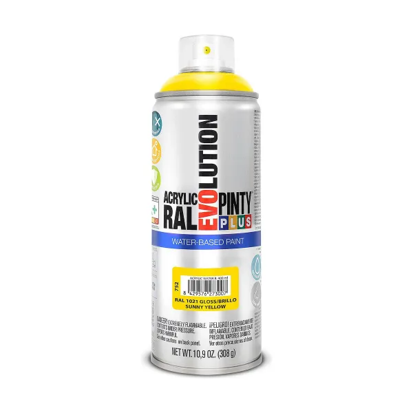 Spraymaali Pintyplus Evolution RAL 1021 Vesipohjainen Sunny Yellow 400 ml