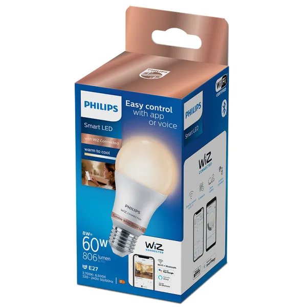 LED Spuldze Philips Wiz Standard Balts F 8 W E27 806 lm (2700-6500 K)