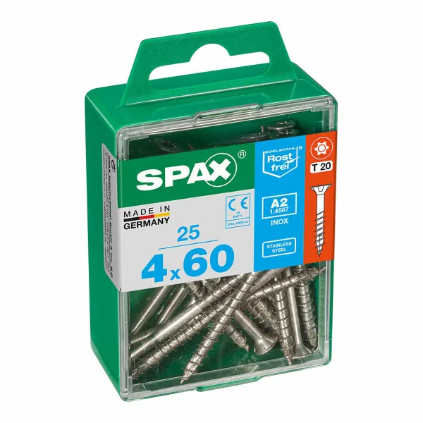 Varžtų dėžutė SPAX 4197000400602 Medienos varžtas Plokščia galvutė (4 x 60 mm) (4,0 x 60 mm)