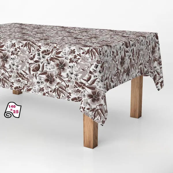 Staltiesės rulonas Exma Apsauga nuo dėmių Gėlės 140 cm x 25 m Ruda