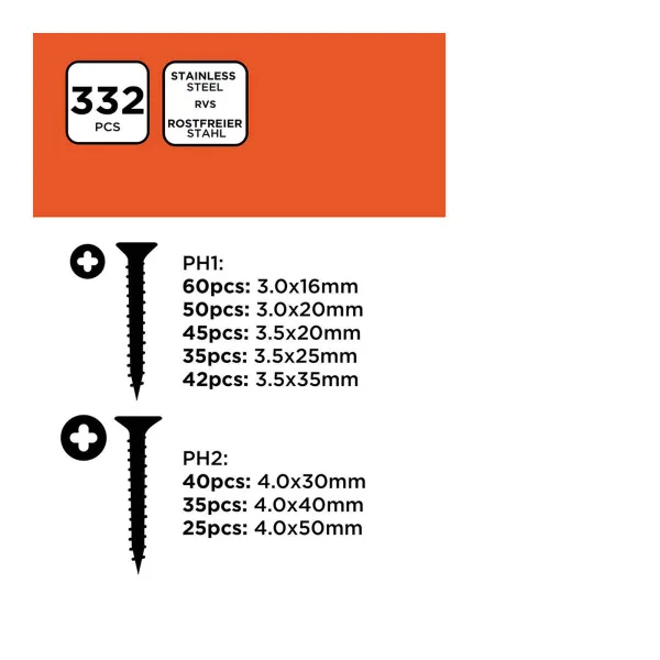Varžtų komplektas Black & Decker Phillips Medžio 332 Dalys