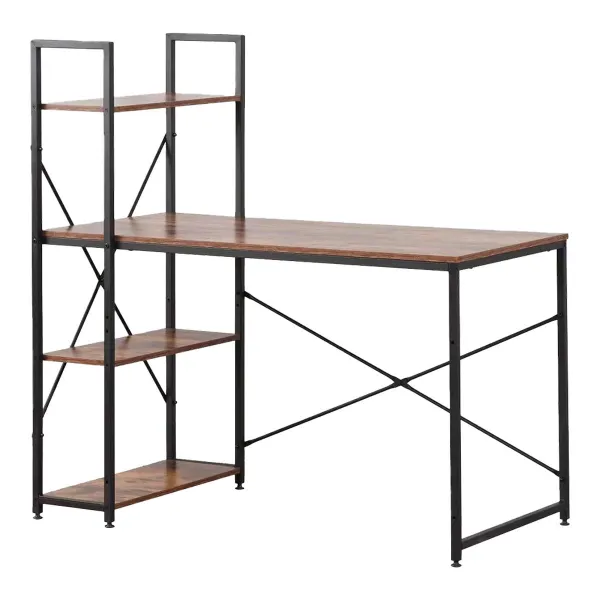 Rakstāmgalds ar plauktu EDM 75196 Melns Koks Metāls 121 x 120 x 64 cm