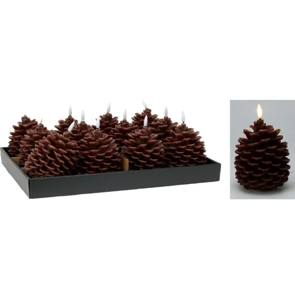 LED Žvakė Lifetime Ruda Kankorėžis 13 cm Liepsnos efektas