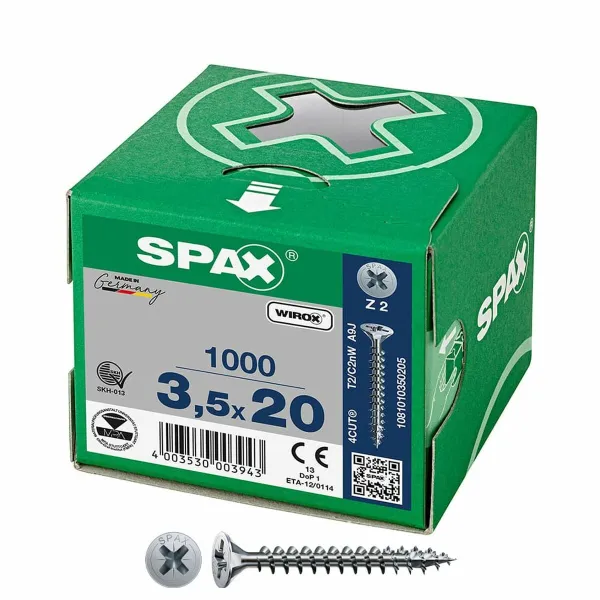 Ruuvilaatikko SPAX Wirox Z2 Litteä pää 3,5 x 20 mm 1000 Unidades