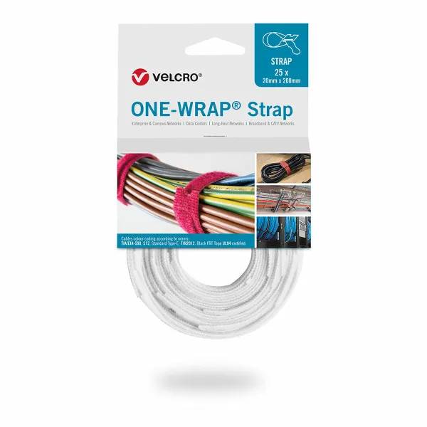 Velcro Cable Ties Velcro One-Wrap Strap White 20 x 200 mm 2 x 20 cm (25 Units)