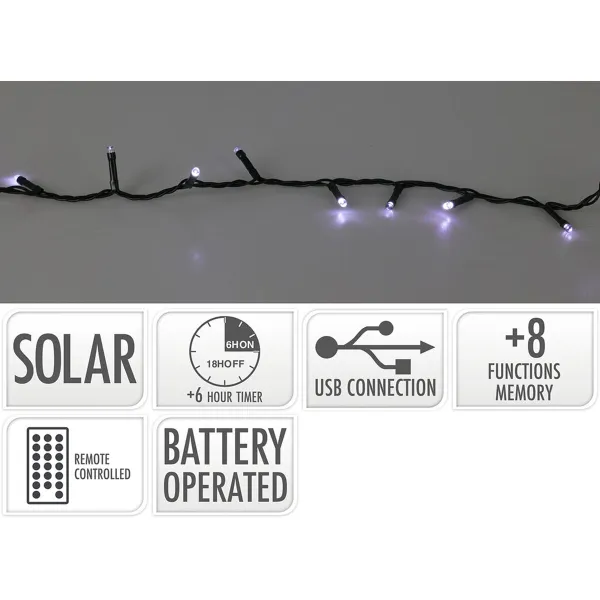 LED gaismu vītne Lifetime Auksts balts 20 m Solārais