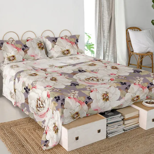 Top sheet HappyFriday White peonies Multicolour 260 x 270 cm