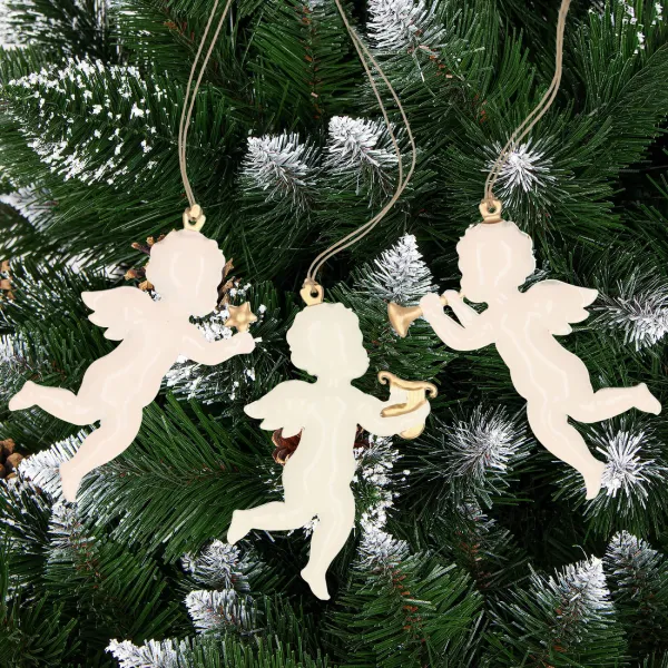 Christmas Decor Springos CA0757 7 cm Metal Angels Set of 3 pcs.