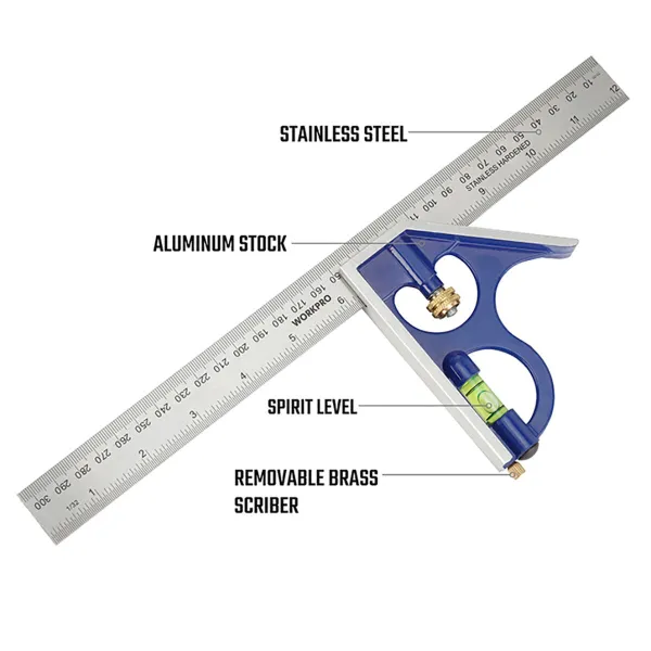 Iestatīts kvadrāts Workpro 300 mm Alumīnijs