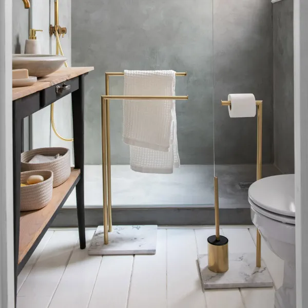 Toilet Paper Holder with Brush Stand Andrea House Golden