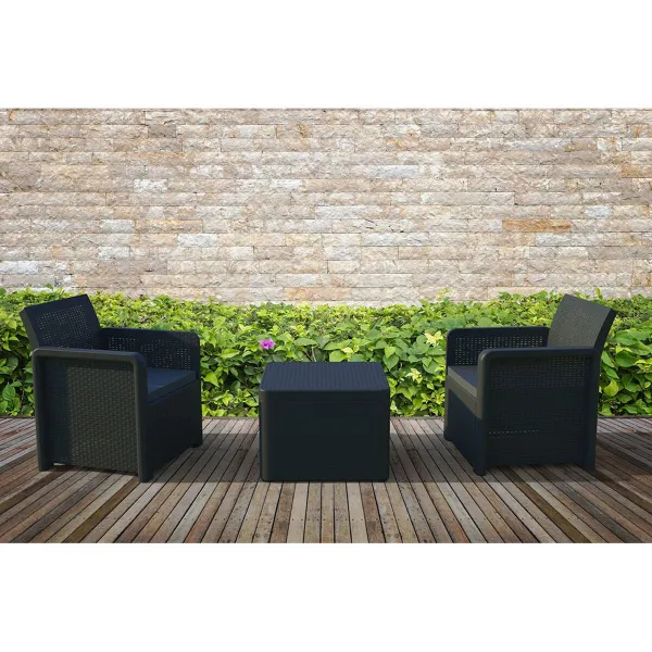 Table Set with 2 Armchairs Shaf Anthracite 57 X 57 X 42 CM (3 Pieces)