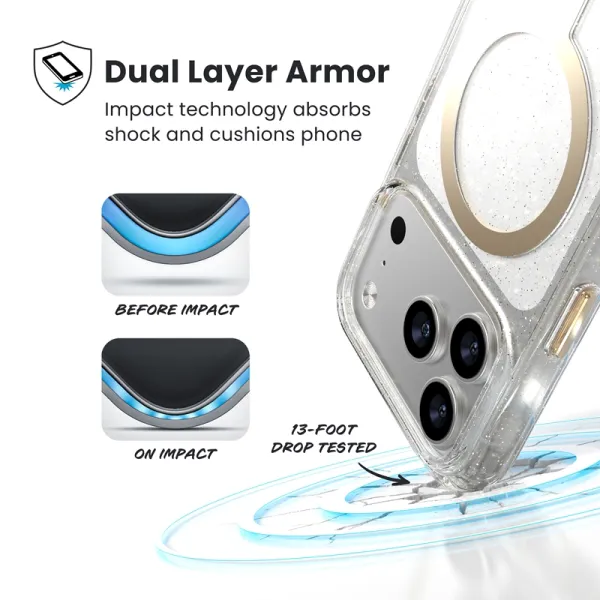 Speck Presidio Lux MagSafe - iPhone 17 Pro Case (Glitter / Gold Metallic)