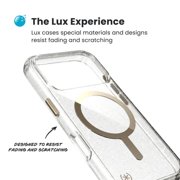 Speck Presidio Lux MagSafe - iPhone 17 Pro Case (Glitter / Gold Metallic)