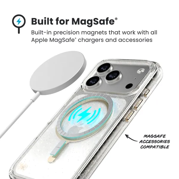 Speck Presidio Lux MagSafe - iPhone 17 Pro Case (Glitter / Gold Metallic)