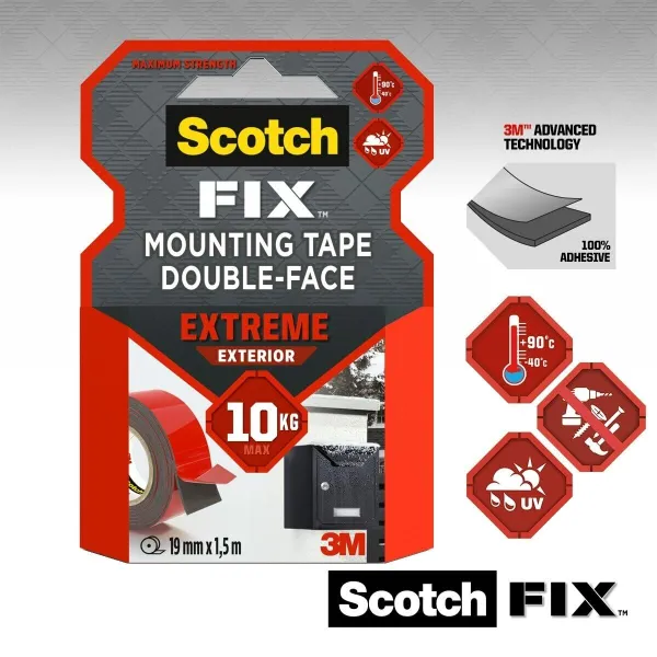 Двусторонний скотч Scotch 19 mm x 1,5 m Чёрный Красный Серый
