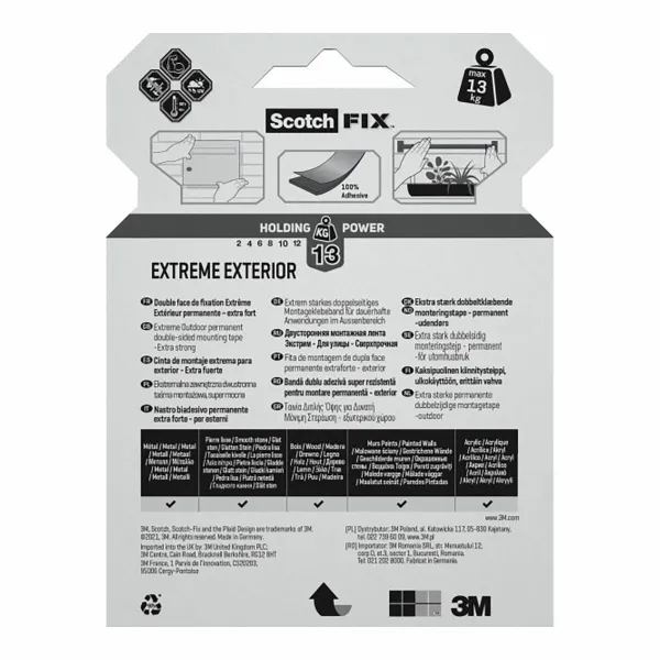 Dvipusė juosta Scotch extreme 19 mm x 5 m Pilka