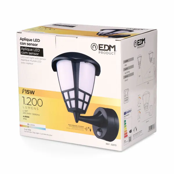 Sieninis apšvietimas EDM 32573 Juoda PVC F 1200 Lm 15 W (4000 K)