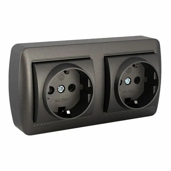 Plug socket Solera Mural 2p+t Graphite 16 A 250 V Double