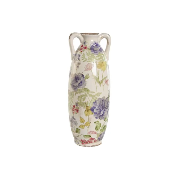 Vase Home ESPRIT White Multicolour Lilac Stoneware 13 x 13 x 35 cm