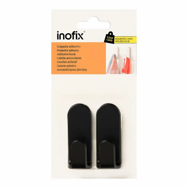 Подвесной крючок Inofix taga Чёрный 1,5 Kg Клейкий (2 штук)