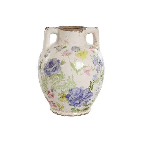 Vase Home ESPRIT White Multicolour Lilac Stoneware 17 x 17 x 22 cm