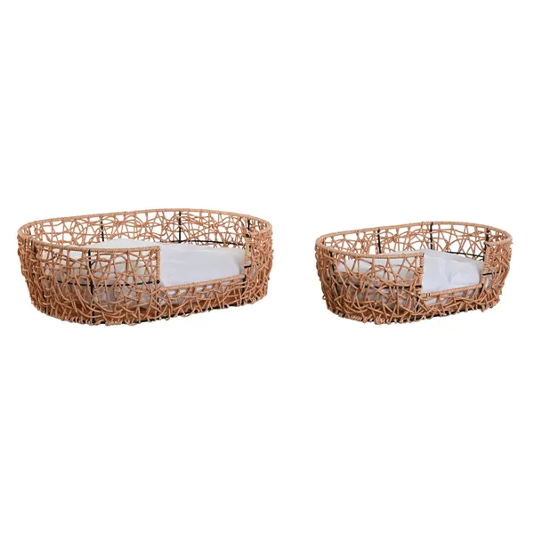 Pet bed Home ESPRIT White Light brown Metal synthetic rattan 50 x 35 x 14 cm (2 Pieces)