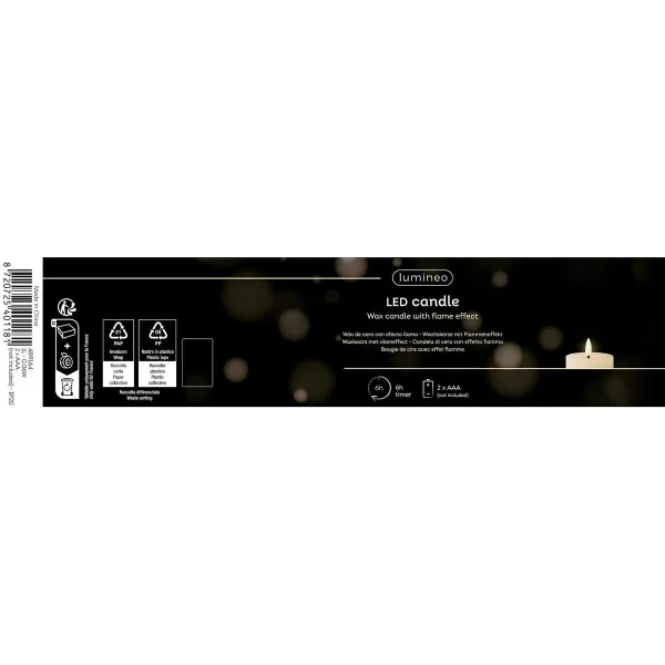 LED Žvakė Lumineo Rusvai gelsva Kreminė Ø 7 x 19 cm (AAA)