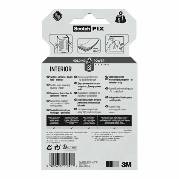 Kaksipuolinen teippi Scotch 2 Kg 2,5 x 2,5 cm Valkoinen (16 osaa)