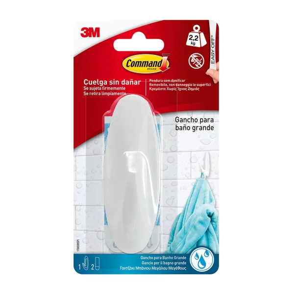 Подвесной крючок 3M 2,2 Kg Белый Деревянный Пластик (1 штук)
