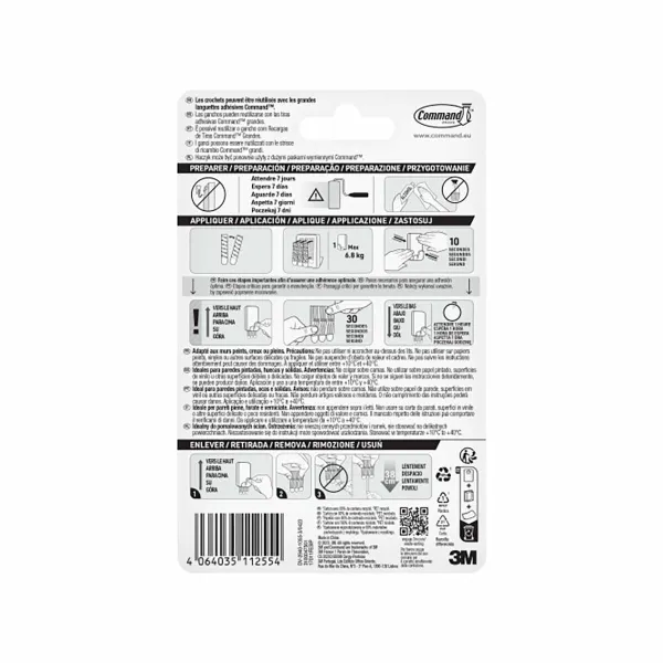 Kabliukas pakabinti 3M 6,8 kg Balta Plastmasinis (1 vnt.)