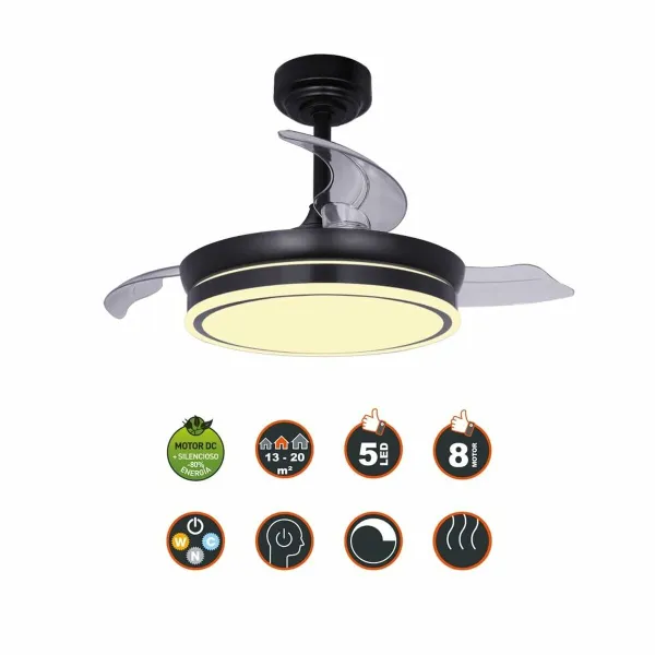 Plafondventilator CristalRecord 85-065-46-180 Melns