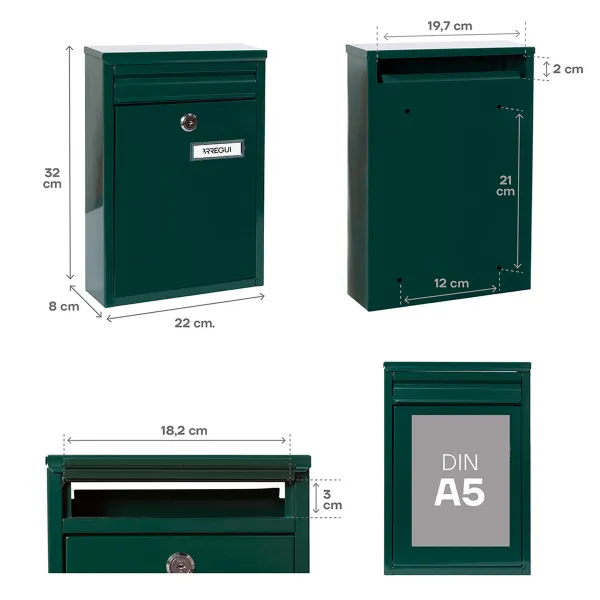 Postilaatikko Arregui Vihreä Teräs 22 X 8 X 32 cm
