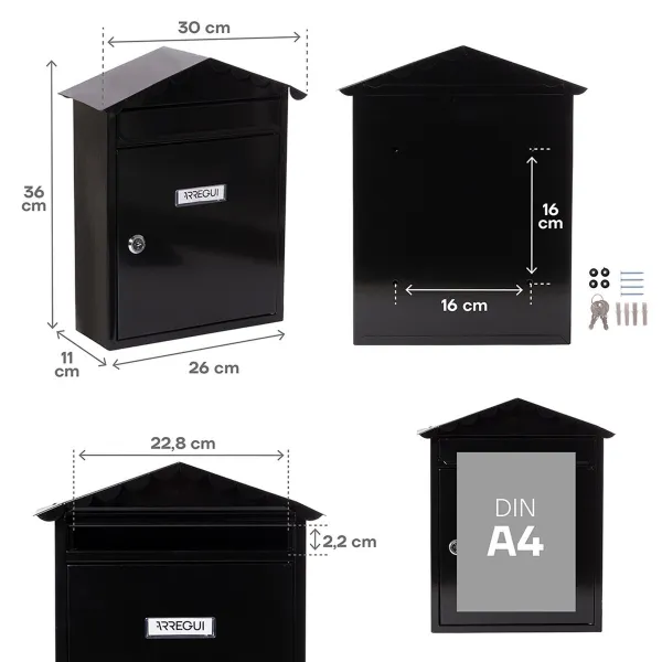 Pastkaste Arregui Melns Tērauds 30 x 11 x 36 cm