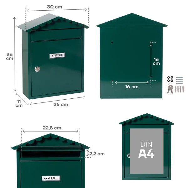 Letterbox Arregui Green Steel 30 x 11 x 36 cm