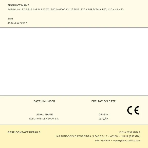 LED-lamppu Fbright F 20 W 1700 Lm 41 x 4,4 x 2,3 cm 2pin (6500 K)
