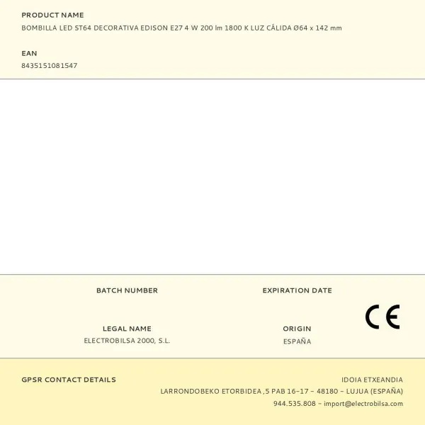 LED lamp Fbright st64 edison Amber 4 W E27 200 Lm Ø 6,4 x 14,2 cm Decorative (1800 K)