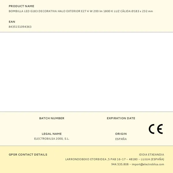 LED-lamppu Fbright g183 4 W E27 265 Lm Ø 18,3 x 23,2 cm Koristeellinen (1800 K)