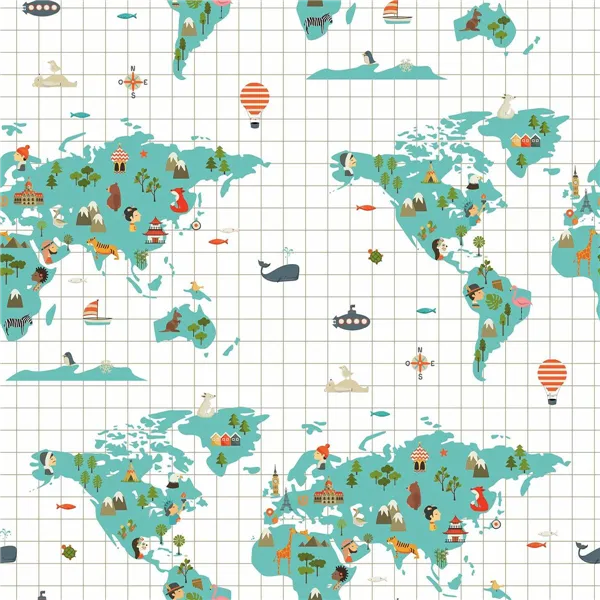 Nordic cover Kids&Cotton Mapamundi Multicolour 140 x 200 cm World Map