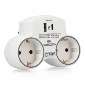 Sieninis lizdas su 2 USB prievadais EDM 40205 Balta 230 V 16 A